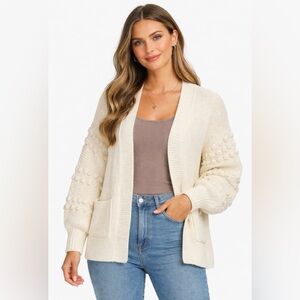Madewell Cardigan Bobble Balloon Sleeve Open Front Knit Cream Size Small